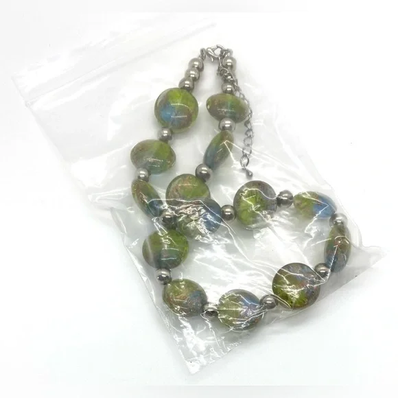 Green Gold Silver Beaded Chunky Necklace Vintage Boho-chic Retro Party Classic - Picture 9 of 11